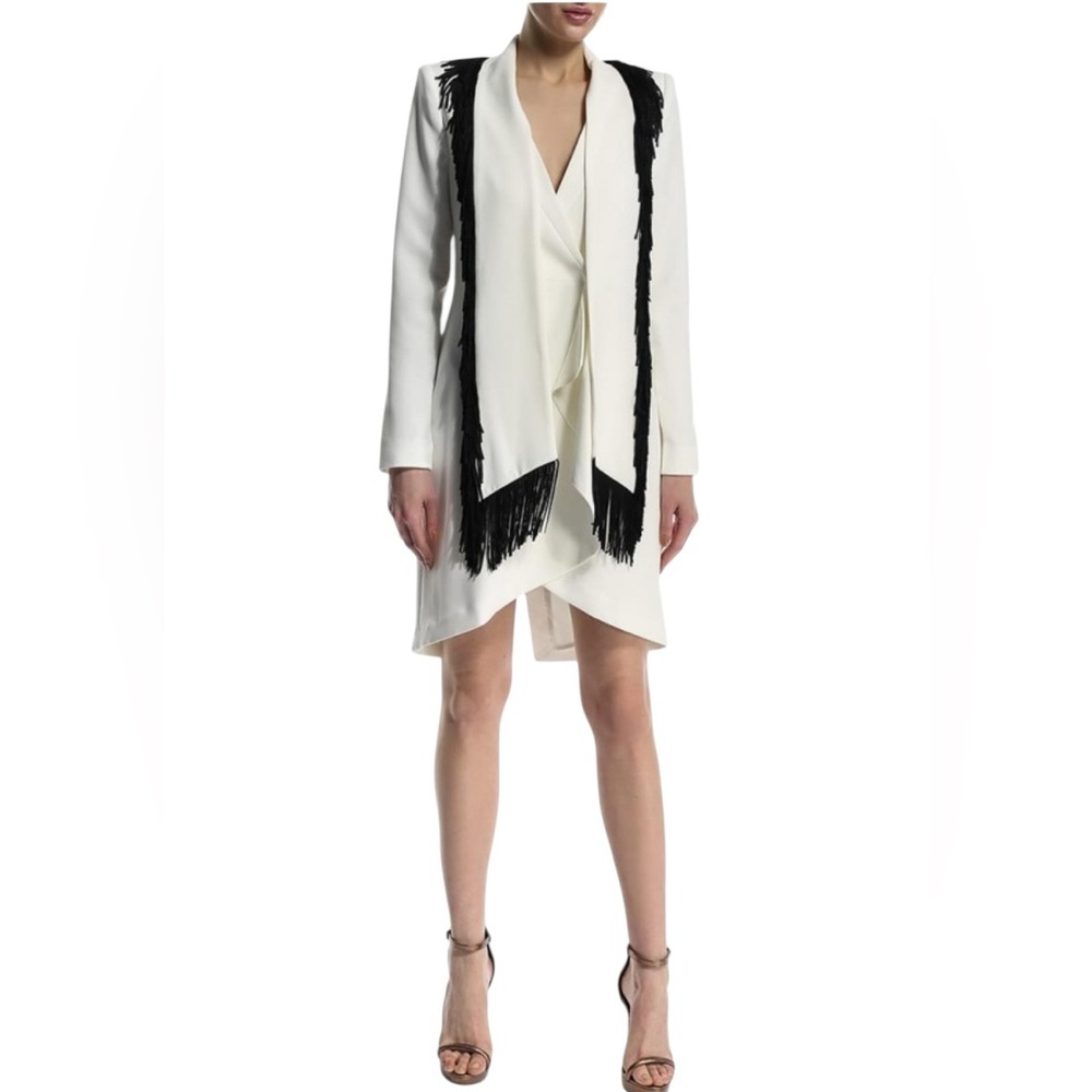 NWT $495 BCBG Maxazria Wrap Dress W/ Fringed Scarf. Sz. XS Elegant!